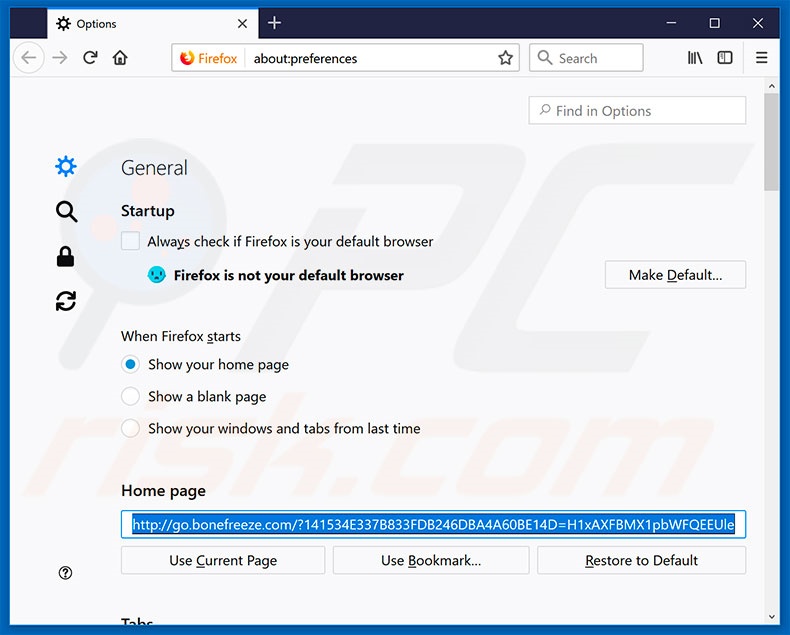 Removing go.bonefreeze.com from Mozilla Firefox homepage