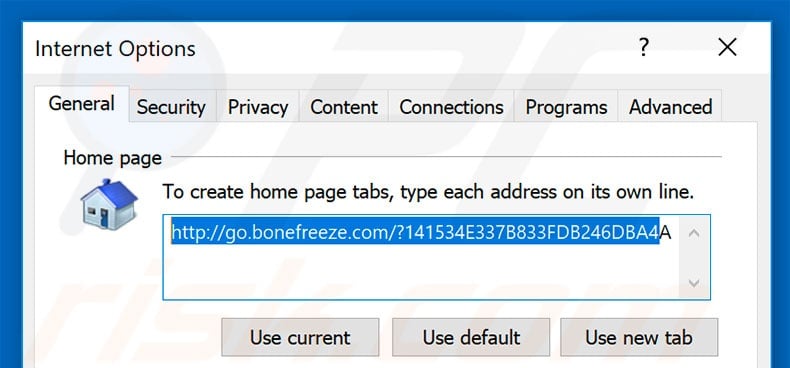 Removing go.bonefreeze.com from Internet Explorer homepage