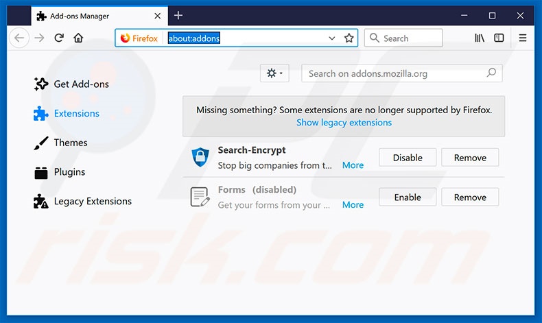 Removing rogue extensions from Mozilla Firefox step 2