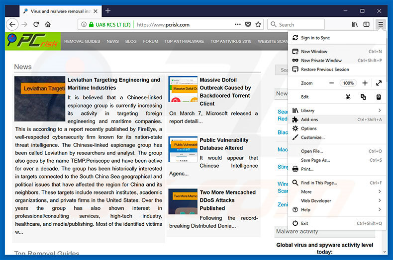 Removing ssl.mmtgo.me ads from Mozilla Firefox step 1