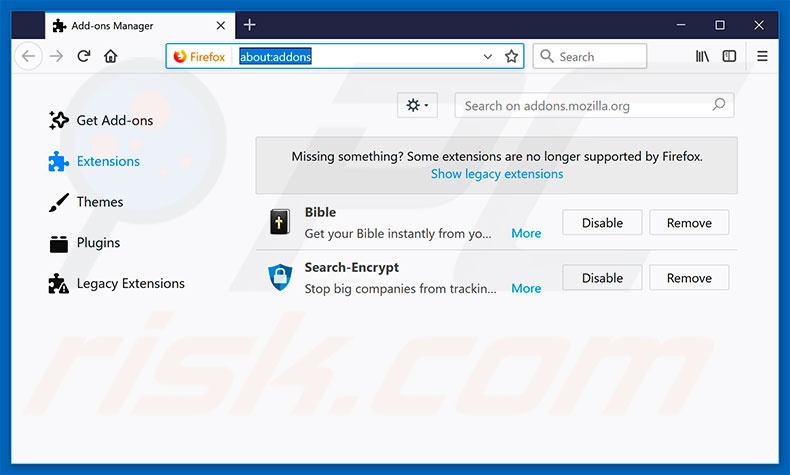 Removing hp.mysearch.com related Mozilla Firefox extensions