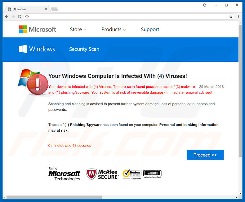 Your Windows Computer Is Infected With (4) Viruses! scam