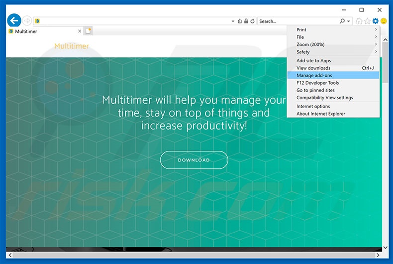 Removing Multitimer ads from Internet Explorer step 1