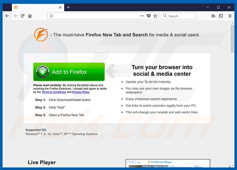 Website used to promote FullTab browser hijacker