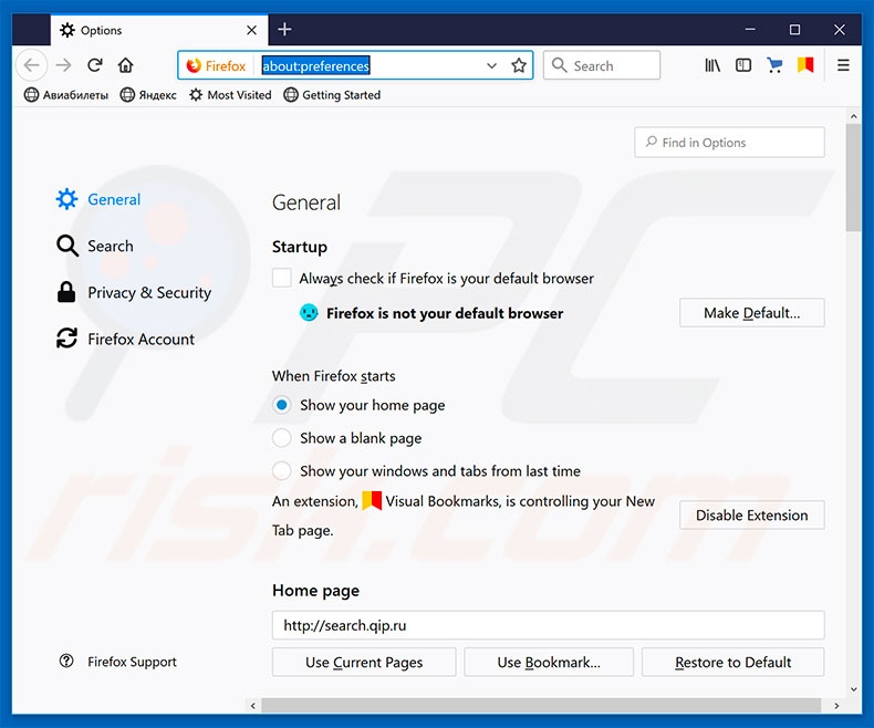 Removing qip.ru from Mozilla Firefox homepage