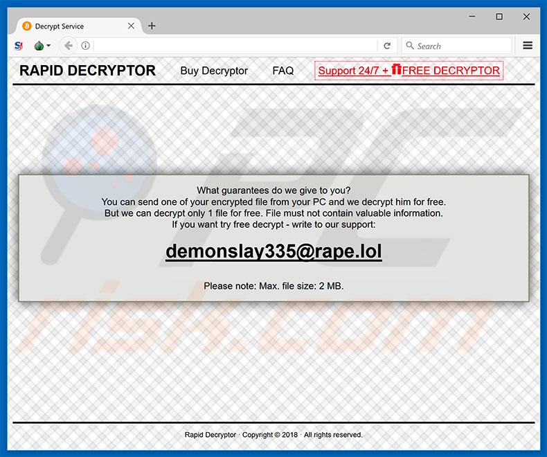 RAPID RANSOMWARE V3 website (sample 3)