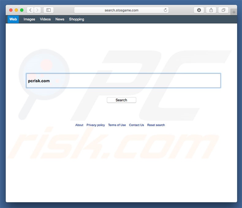 search.stosgame.com browser hijacker on a Mac computer