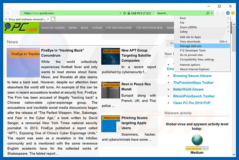 Removing WhiteClick ads from Internet Explorer step 1