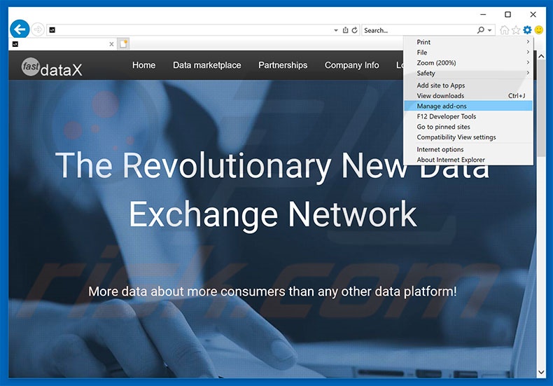 Removing FastDataX ads from Internet Explorer step 1