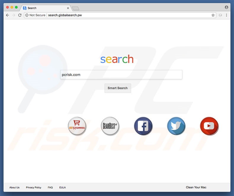 search.globalsearch.pw browser hijacker on a Mac computer