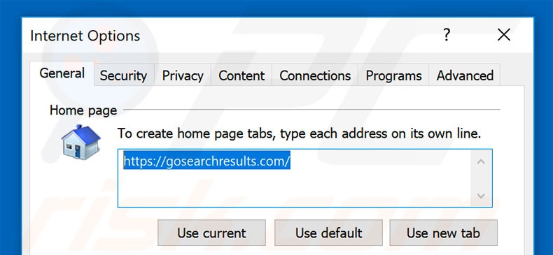 Removing gosearchresults.com from Internet Explorer homepage