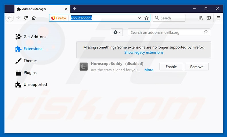 Rimuovere estensioni canaglia da Mozilla Firefox step 2