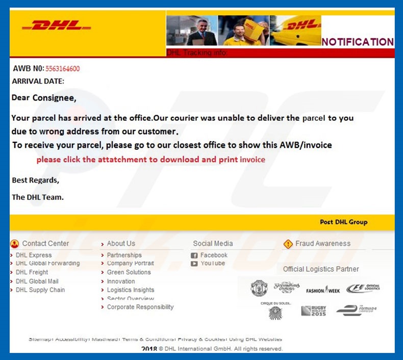 Second sample of DHL Email Virus lettern