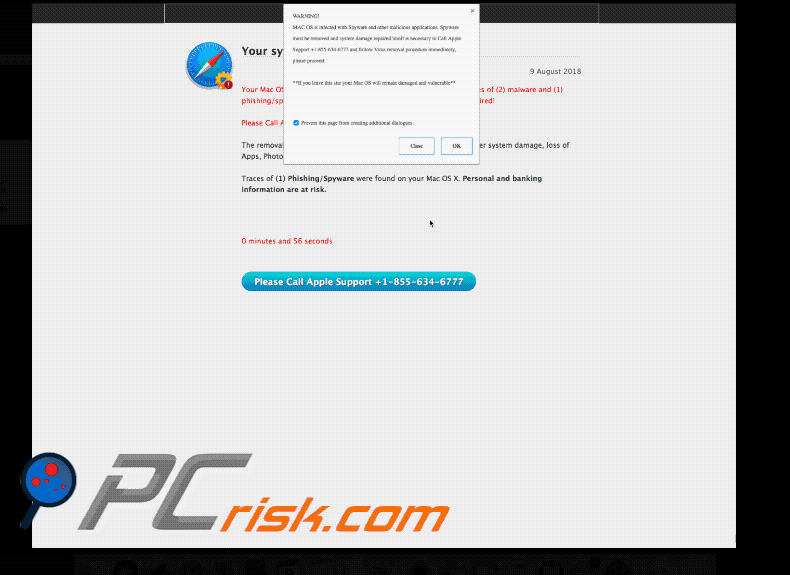 Appearance of Phishing/Spyware Were Found On Your Mac scam (GIF)