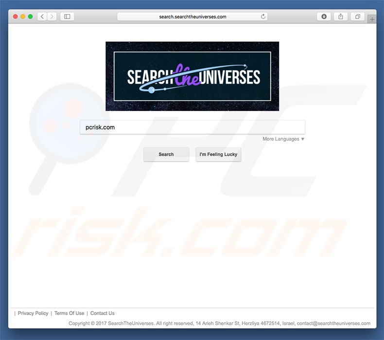 search.searchtheuniverses.com browser hijacker on a Mac computer