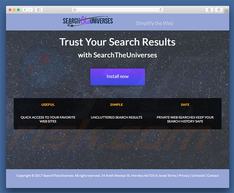 Dubious website used to promote search.searchtheuniverses.com