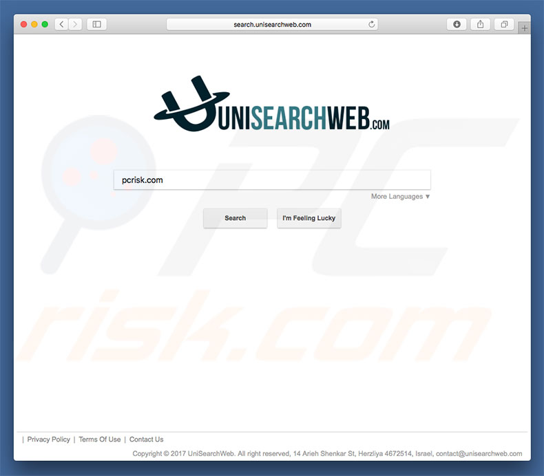 unisearchweb.com browser hijacker on a Mac computer