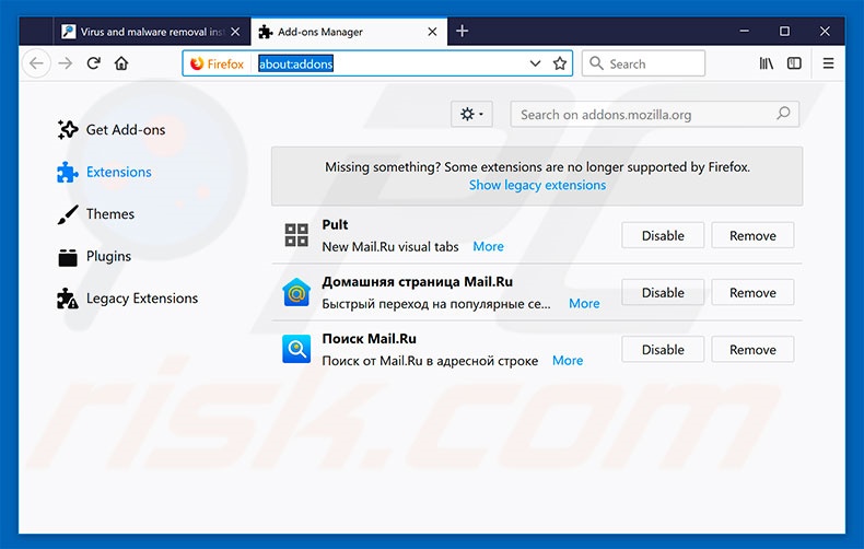 Removing rogue extensions from Mozilla Firefox step 2