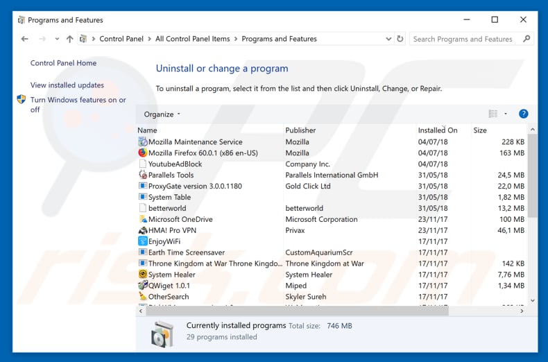 We Couldn't Activate Windows adware uninstall via Control Panel