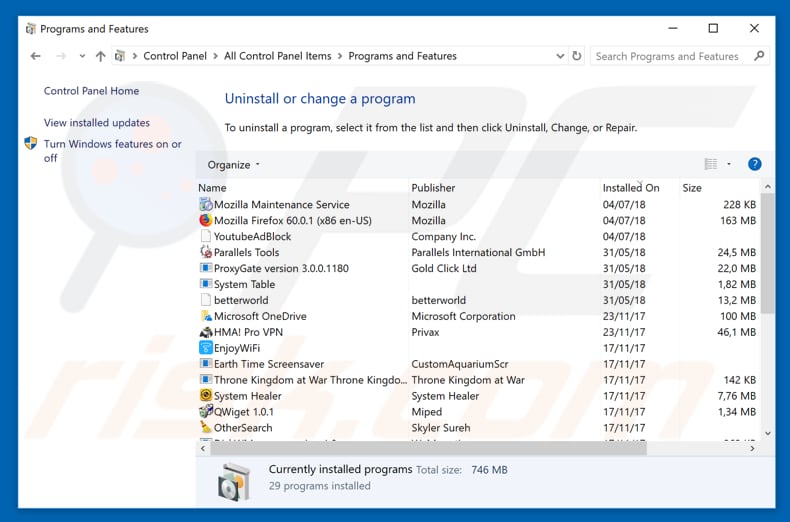 Your Computer Is Permanently Blocked adware uninstall via Control Panel