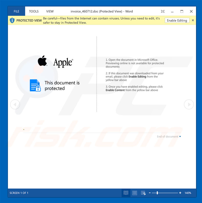 Malicious attachment distributed through Apple Recent Purchase Email Virus spam campaign