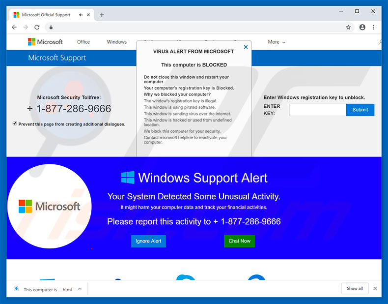 Microsoft Support Alert truffa