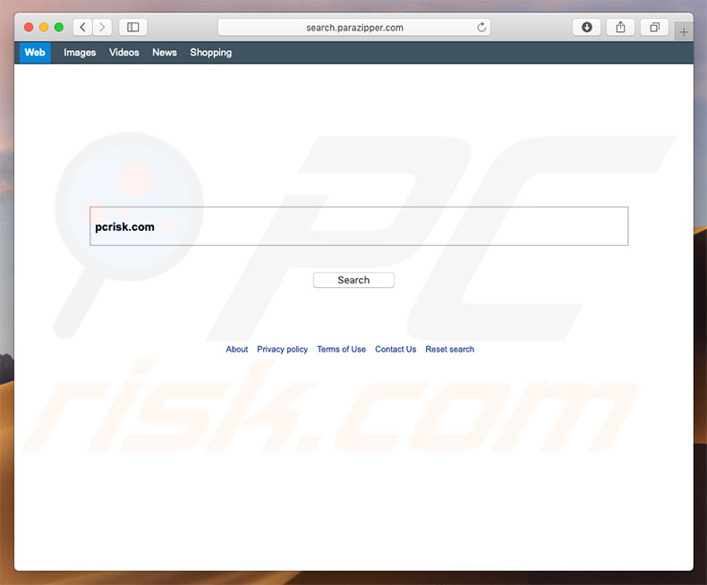 search.parazipper.com browser hijacker on a Mac computer