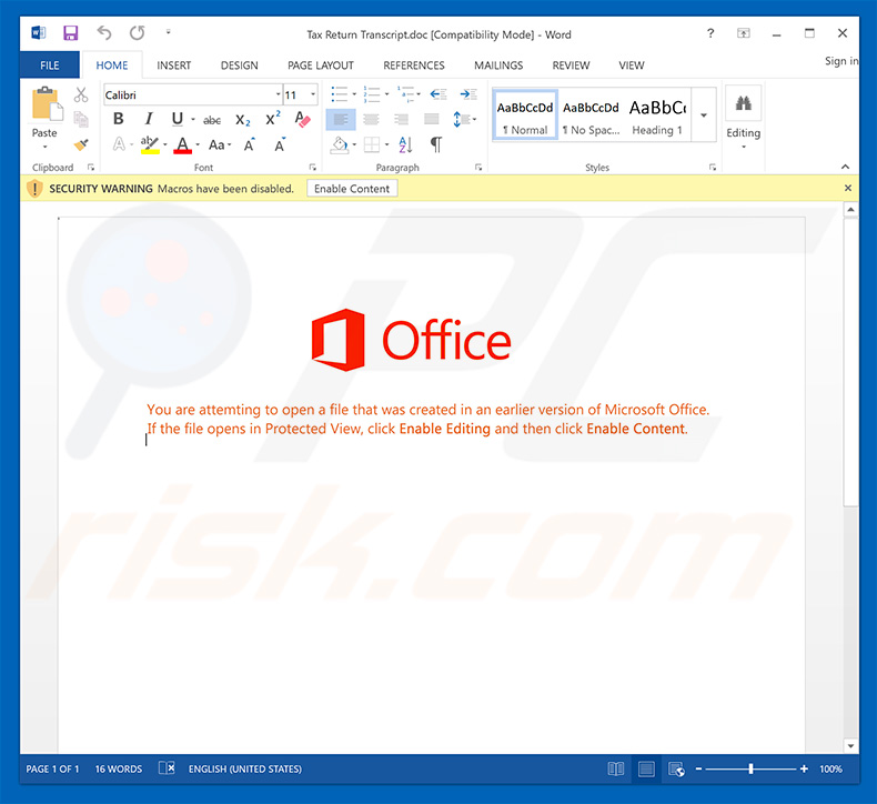 File dannoso allegato a questa email IRS Email Virus