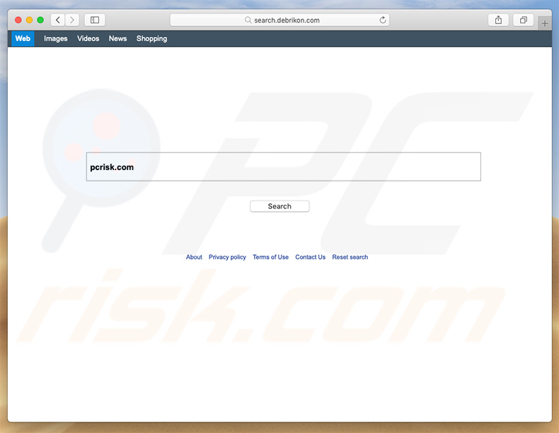 search.debrikon.com browser hijacker on a Mac computer