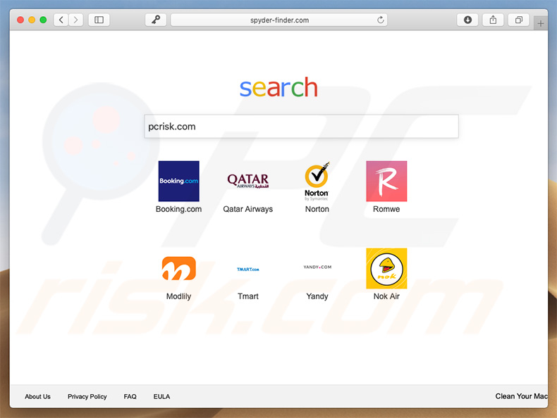 spyder-finder.com browser hijacker on a Mac computer