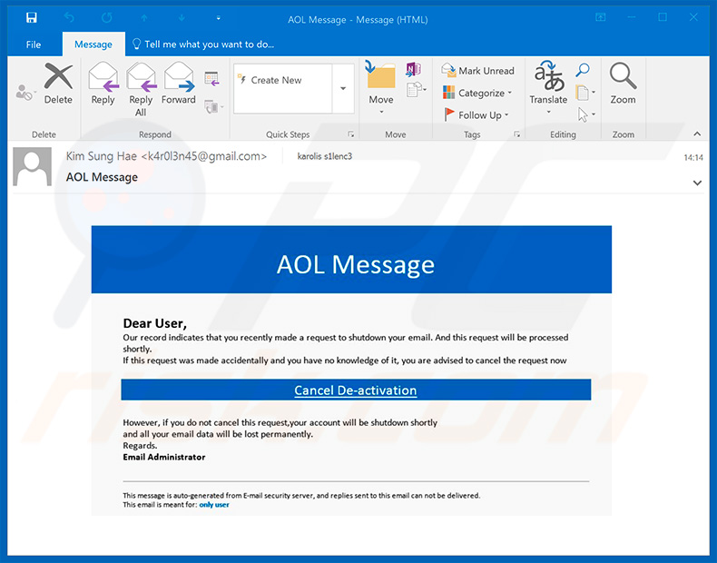AOL Email Scam campagna di spam
