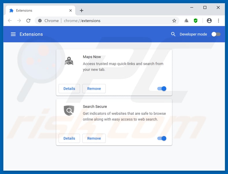 Removing mapsnow.co related Google Chrome extensions