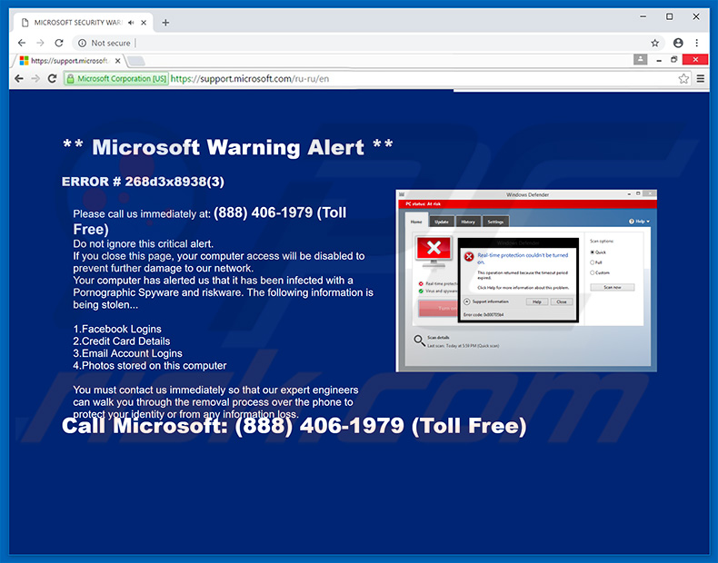 Truffa Microsoft Warning Alert