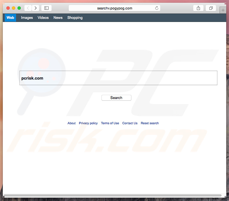 search.pogypog.com browser hijacker on a Mac computer