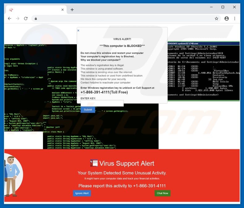 Virus Support Alert scam
