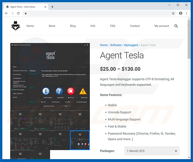Website used to promote Agent Tesla RAT