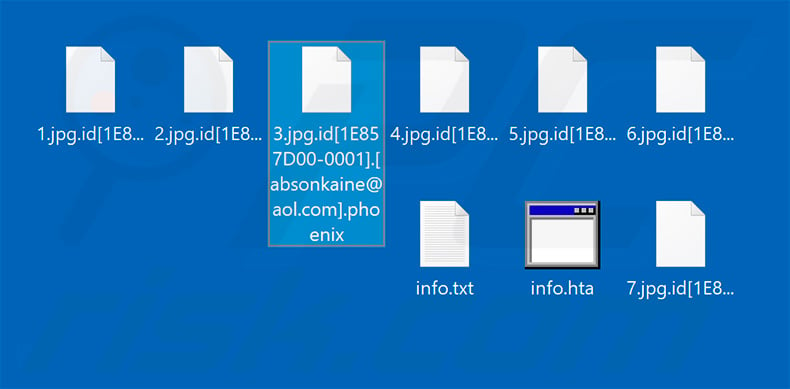 Screenshot dei file crittografati dal ransomware Phoenix-Phobos (.phoenix)