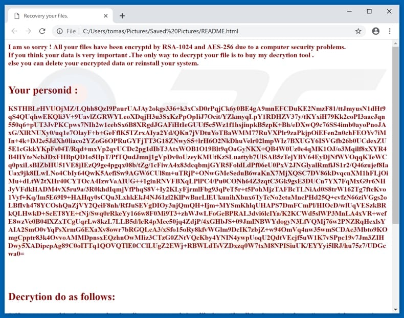 Screenshot della richiesta di riscatto del ransomware Tellyouthepass (