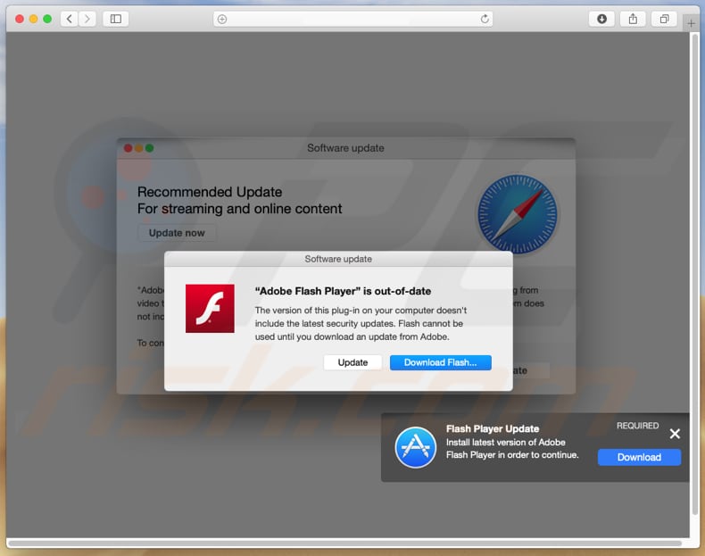 pop-up window encourages to download fake Adobe Flash Player