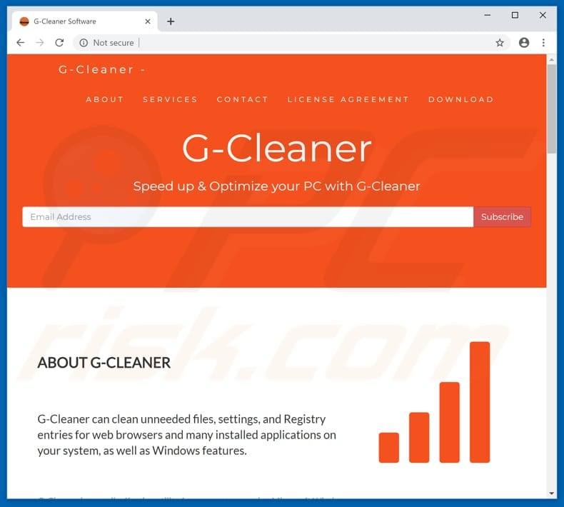 Sito web che promuove l'applicazione indesiderata di G-Cleaner