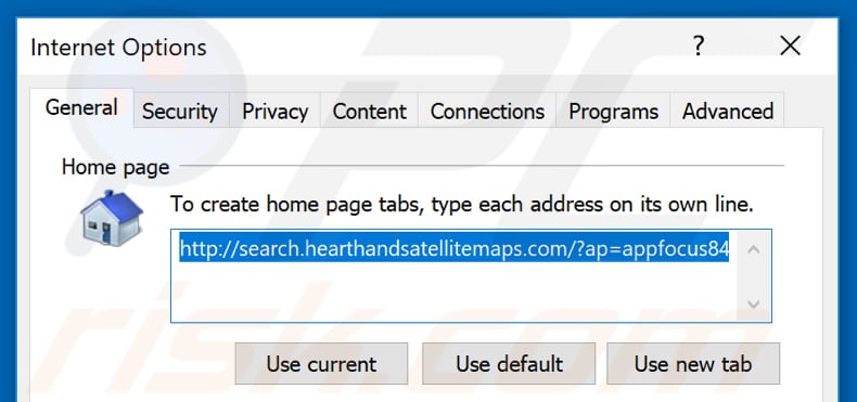 Removing search.hearthandsatellitemaps.com from Internet Explorer homepage