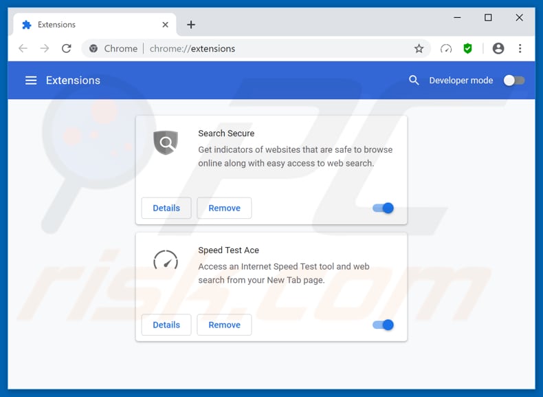 Removing speedtestace.co related Google Chrome extensions