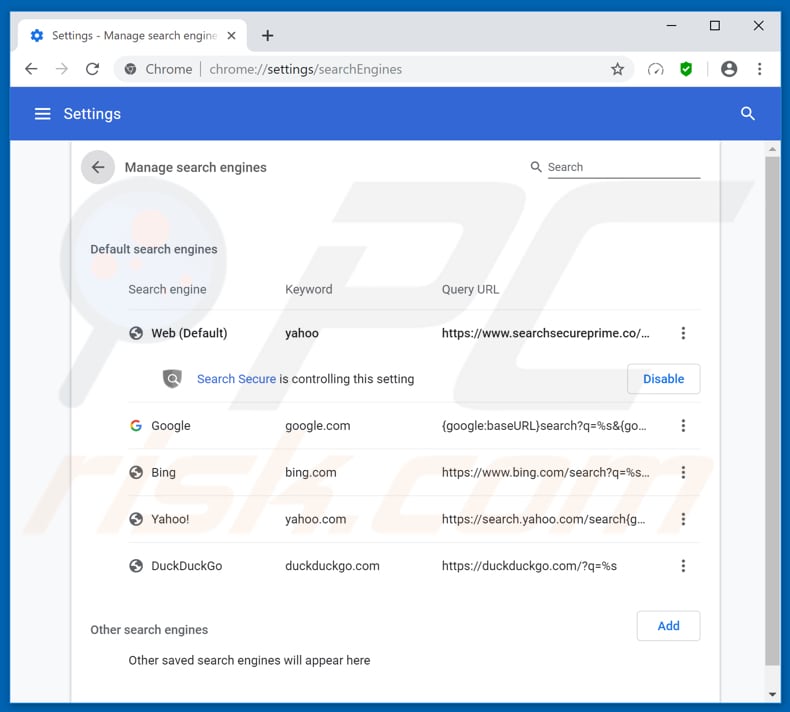 Removing speedtestace.co from Google Chrome default search engine