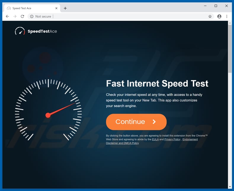 Website used to promote Speed Test Ace browser hijacker