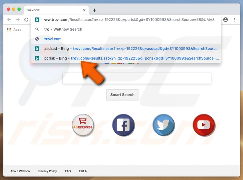 trovi.com browser hijacker on a Mac computer