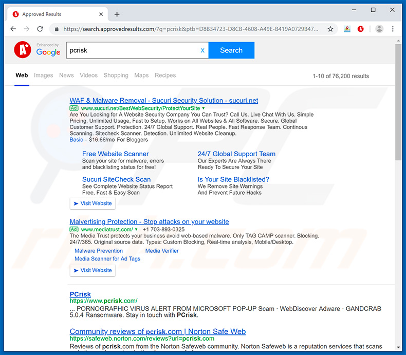 approvedresults.com browser hijacker