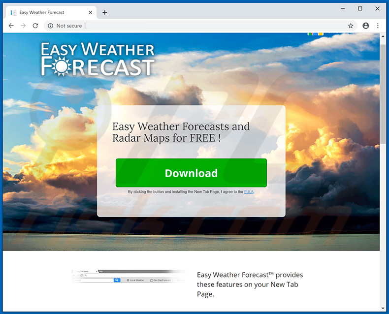 Website used to promote Easy Weather Forecast browser hijacker