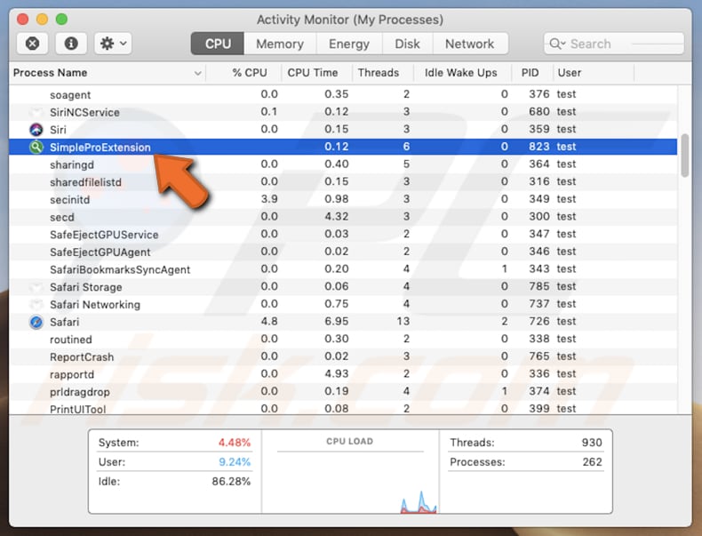 SimpleProExtension process in activity monitor