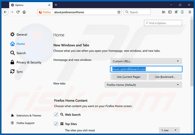 Removing splendidsearch.com from Mozilla Firefox homepage
