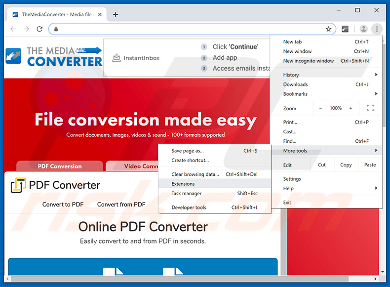 Removing TheMediaConverter Promos  ads from Google Chrome step 1
